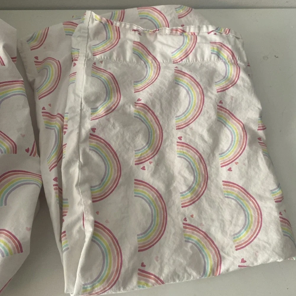 Pottery Barn Kids Rainbow Hearts TWIN Fitted Sheet & Standard Pillow Case